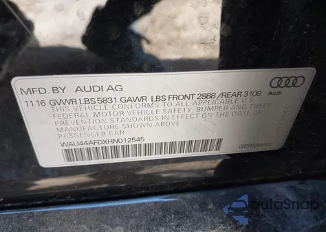2017 Audi A8 L 3.0T from USA, damaged, VIN WAU44AFDXHN012545